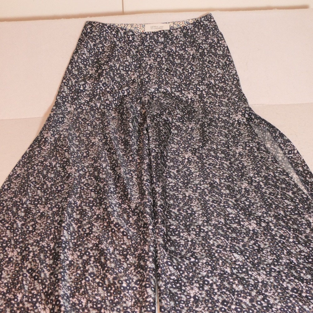 Derek Lam 10 Crosby Womens Silk Pants 0 Black Floral Wide Leg Earthy Artsy Indie